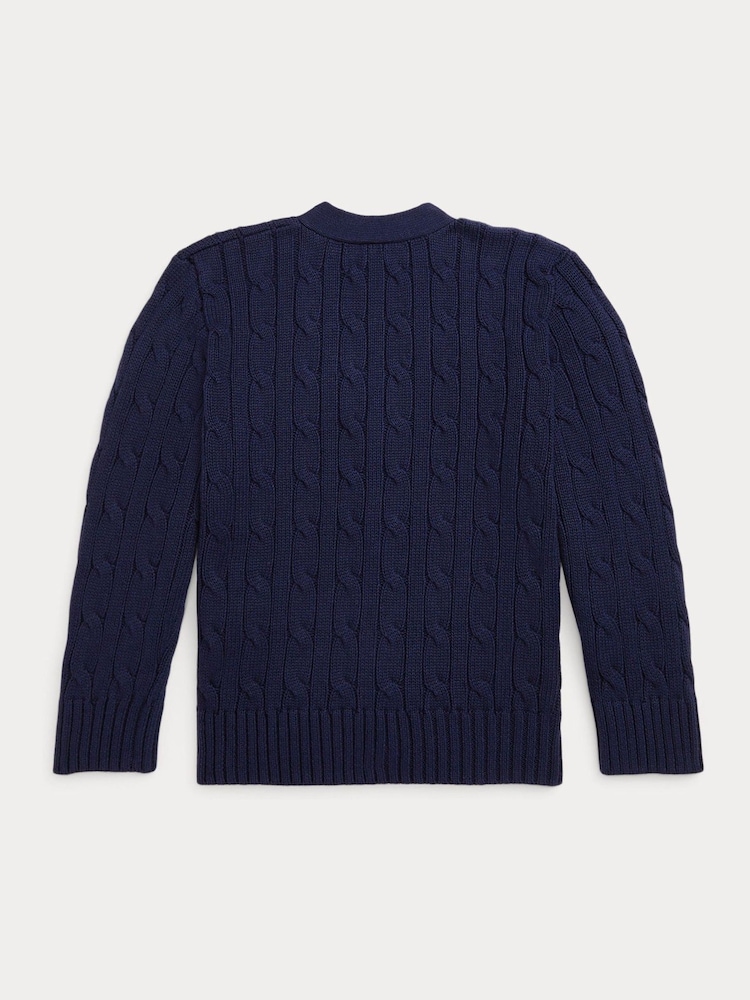 Polo Ralph Lauren Jungen Strickjacke mit Zopfmuster, Marineblau, aus 100% Baumwolle - Bild 2 von 2