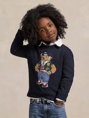 Polo Ralph Lauren Boy 100% Cotton Navy Polo Bear Graphic Jumper - Image 1 of 4
