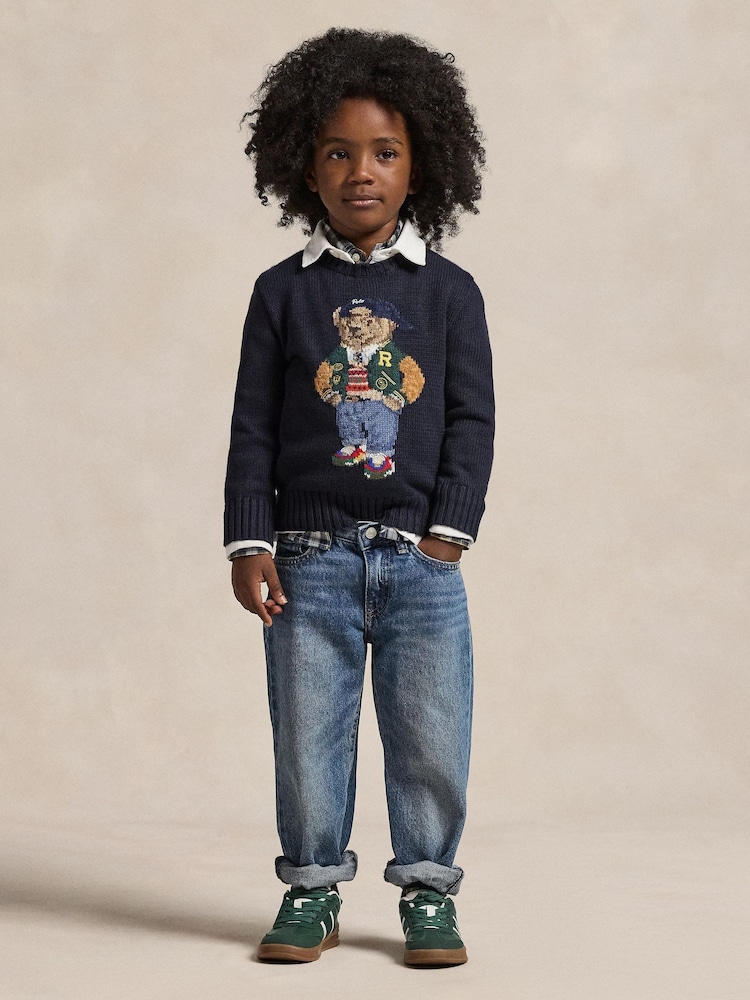 Polo Ralph Lauren Boy 100% Cotton Navy Polo Bear Graphic Jumper - Image 2 of 4