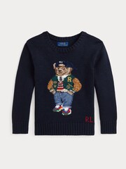 Polo Ralph Lauren Boy 100% Cotton Navy Polo Bear Graphic Jumper - Image 4 of 4