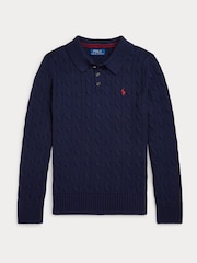 Polo Ralph Lauren Boys Navy Cable Knit 100% Cotton Polo Collar Jumper - Image 1 of 2