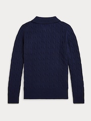 Polo Ralph Lauren Boys Navy Cable Knit 100% Cotton Polo Collar Jumper - Image 2 of 2