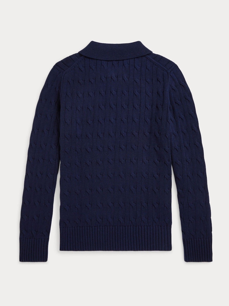Polo Ralph Lauren Boys Navy Cable Knit 100% Cotton Polo Collar Jumper - Image 2 of 2