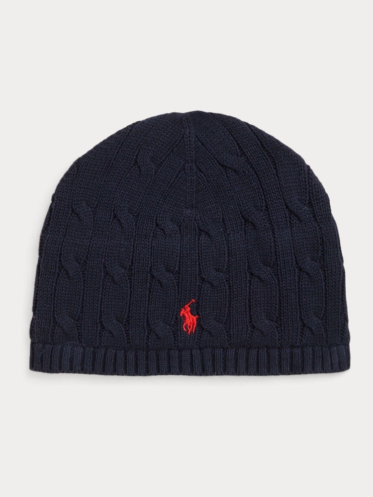 Mornarica - Polo Ralph Lauren Fant Cable Knit 100% Cotton klobuki in kape; pokrivala - Slika 1 iz 4