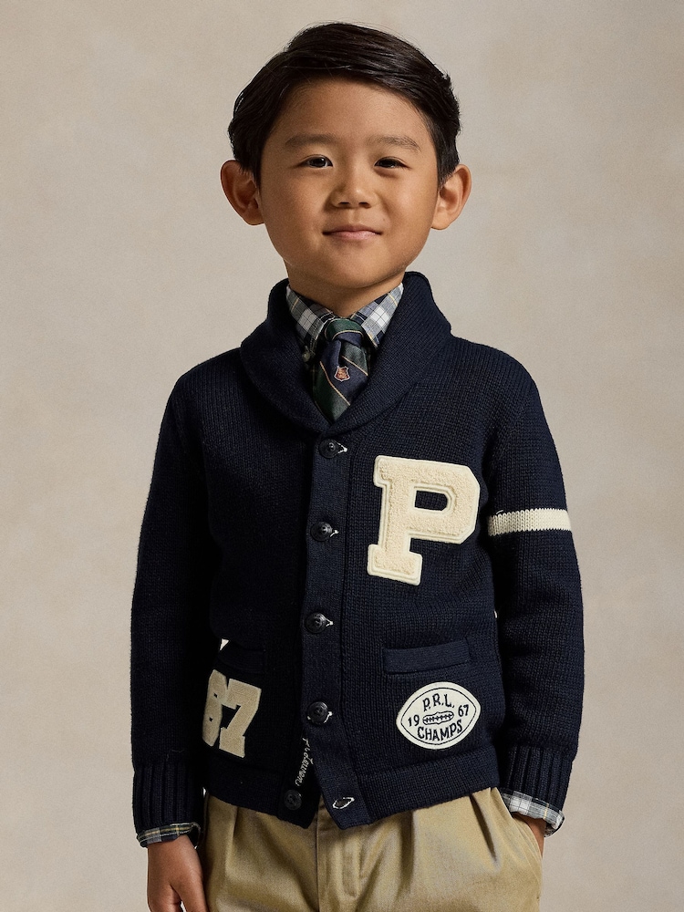 Polo Ralph Lauren oblačila Navy 100% Cotton Letterman pletena jopa - Slika 1 iz 4