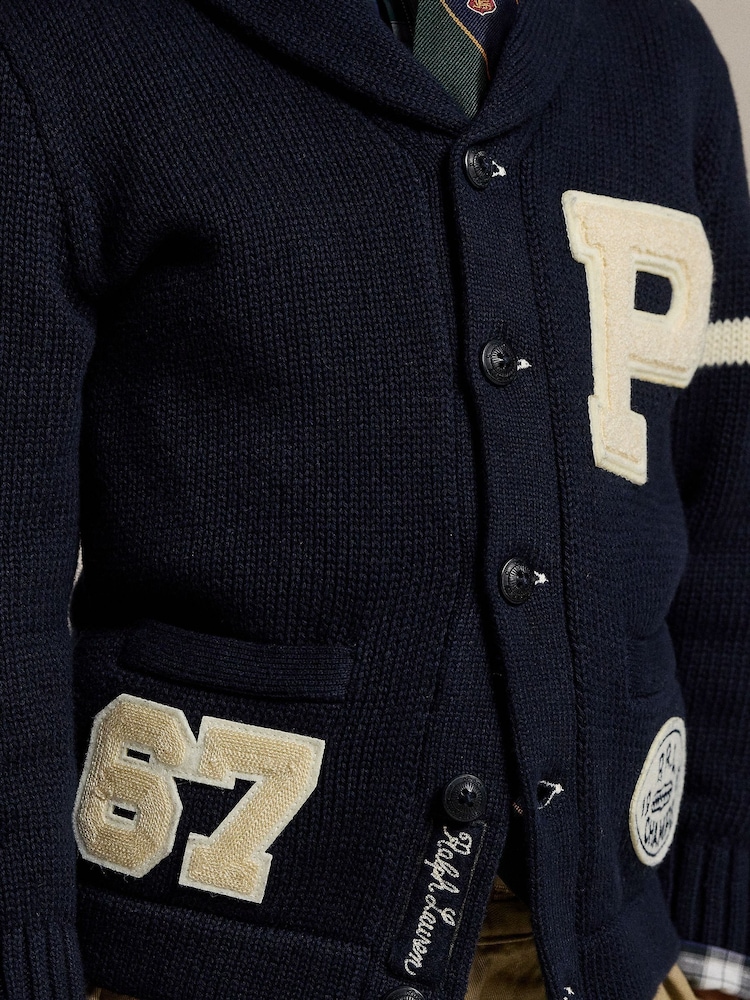 Polo Ralph Lauren oblačila Navy 100% Cotton Letterman pletena jopa - Slika 2 iz 4