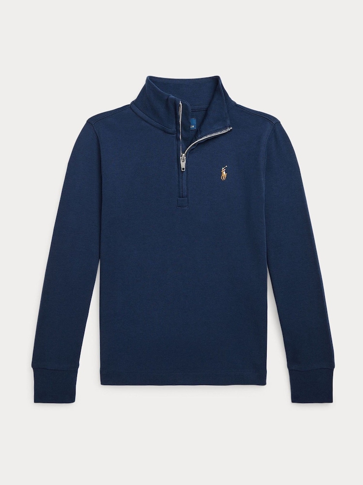 Polo Ralph Lauren Navy Boys Quarter Zip Sweatshirt - Image 1 of 5
