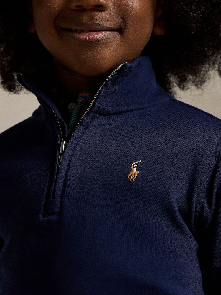Polo Ralph Lauren Navy Boys Quarter Zip Sweatshirt - Image 5 of 5