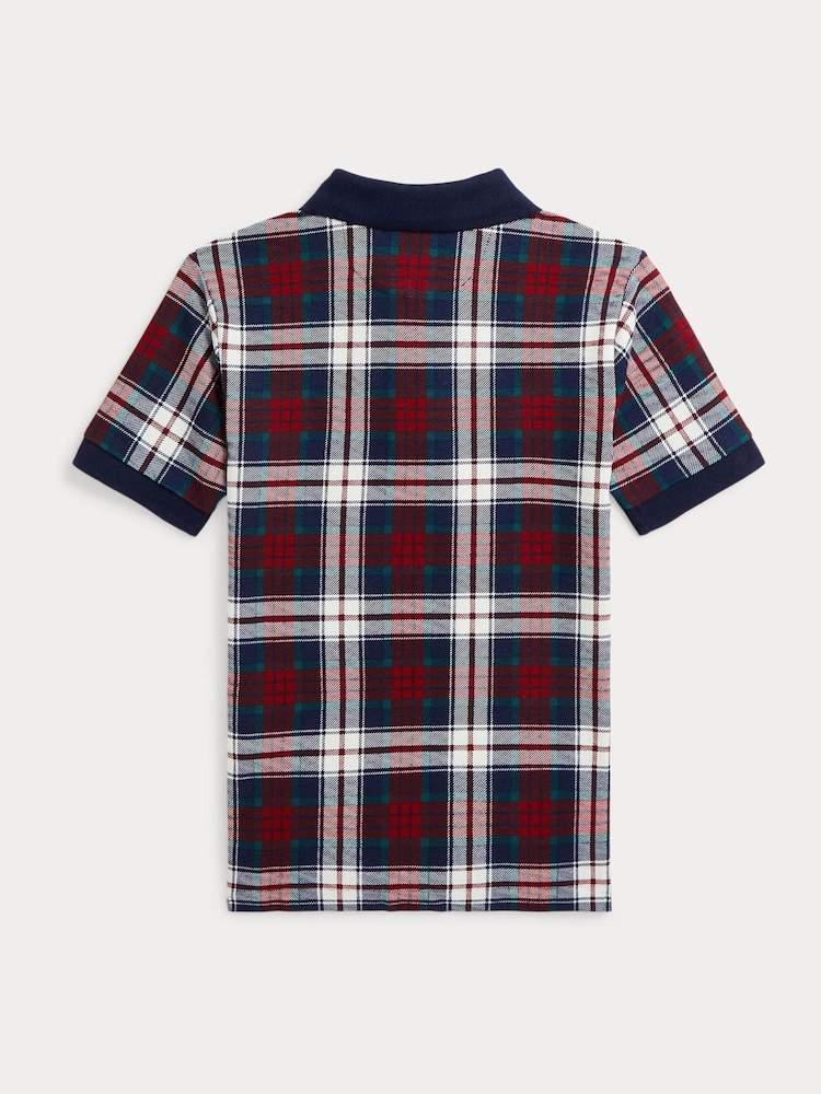 Polo Ralph Lauren Boys Red Tartan 100% Cotton Check Polo Shirt - Image 2 of 2