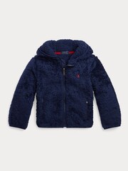 Granatowy - Chłopięca kurtka polarowa Polo Ralph Lauren z kapturem, sztucznym kożuszkiem i zapięciem na zamek - Obraz 1 z 1