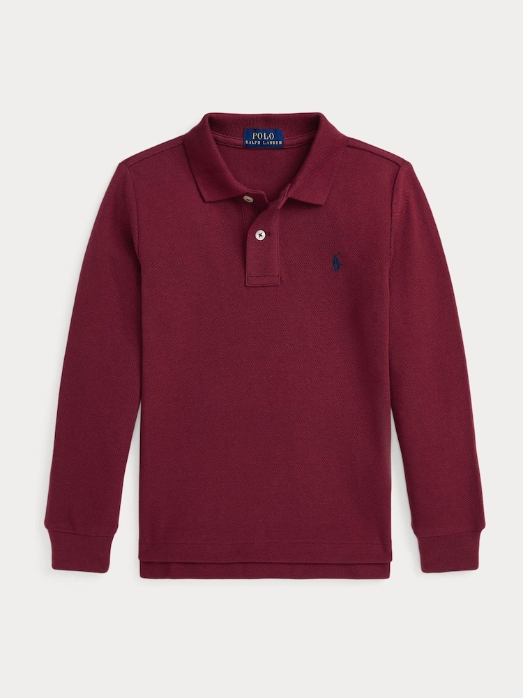 Polo Ralph Lauren Boys Burgundy Red Long Sleeve 100% Cotton Polo Shirt - Image 1 of 2