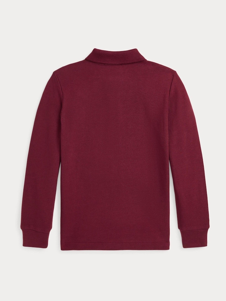 Polo Ralph Lauren Boys Burgundy Red Long Sleeve 100% Cotton Polo Shirt - Image 2 of 2