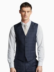 Ted Baker Tailoring Blue/Rust Textured Check Slim Fit Waistcoat - Image 1 of 2