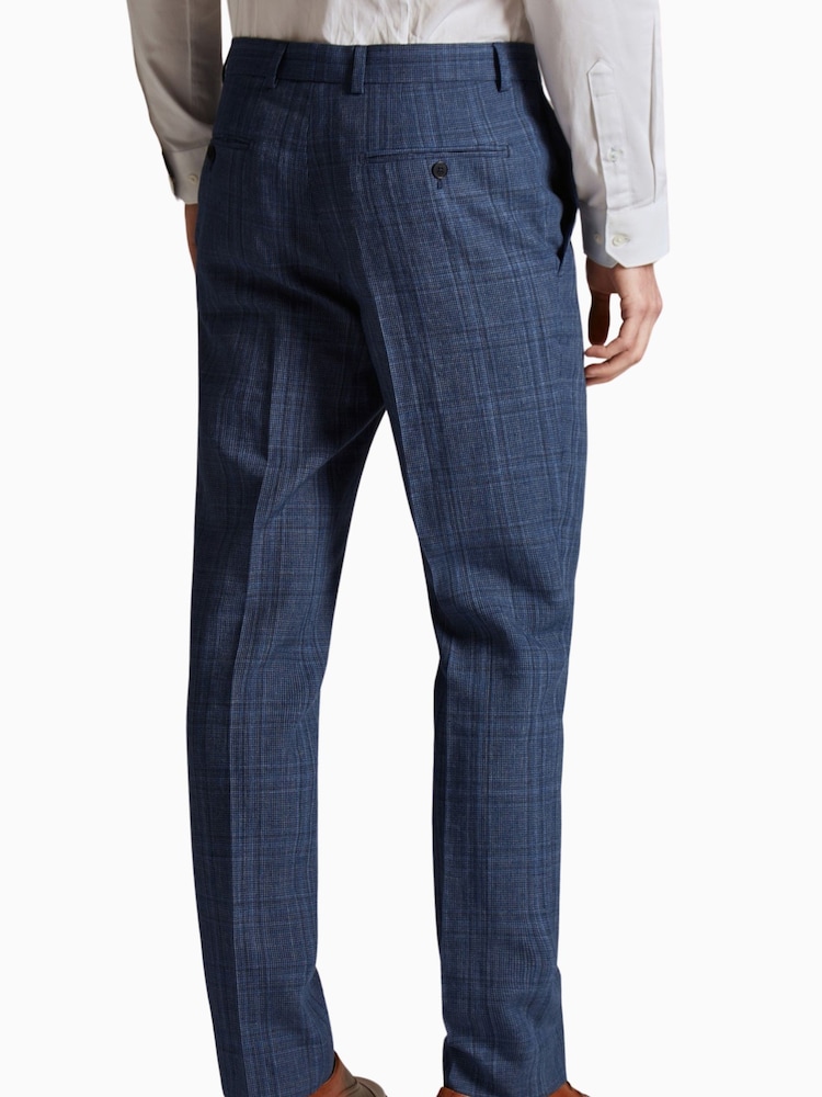 Ted Baker Tailoring Blue Octant Puppytooth Linen Blend Overcheck Regular Fit Trousers - Image 2 of 4