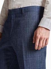 Ted Baker Tailoring Blue Octant Puppytooth Linen Blend Overcheck Regular Fit Trousers - Image 3 of 4