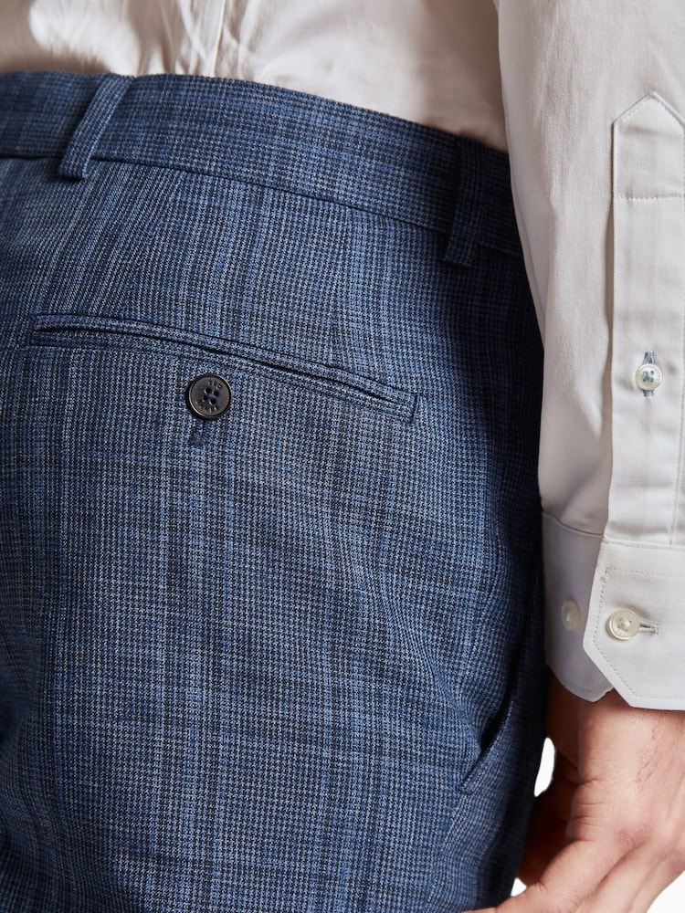 Ted Baker Tailoring Blue Octant Puppytooth Linen Blend Overcheck Regular Fit Trousers - Image 4 of 4