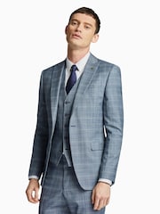 Ted Baker Tailoring Blue Tonal Check Slim Fit Jacket - Image 1 of 6