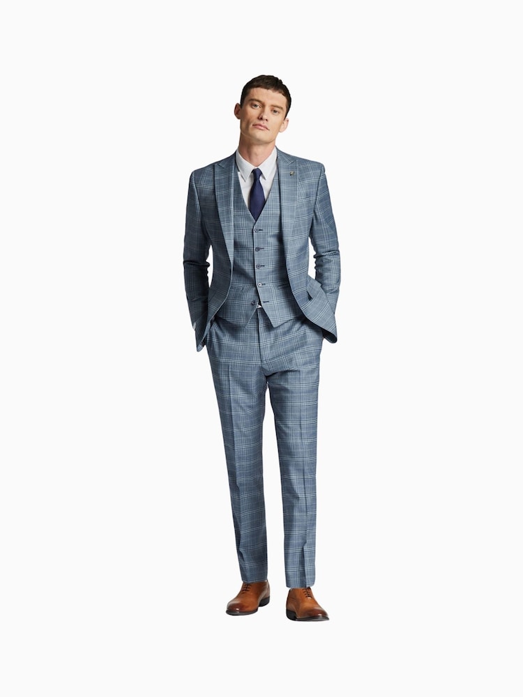 Ted Baker Tailoring Blue Tonal Check Slim Fit Jacket - Image 2 of 6