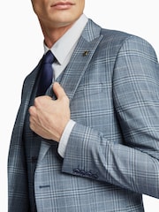 Ted Baker Tailoring Blue Tonal Check Slim Fit Jacket - Image 4 of 6