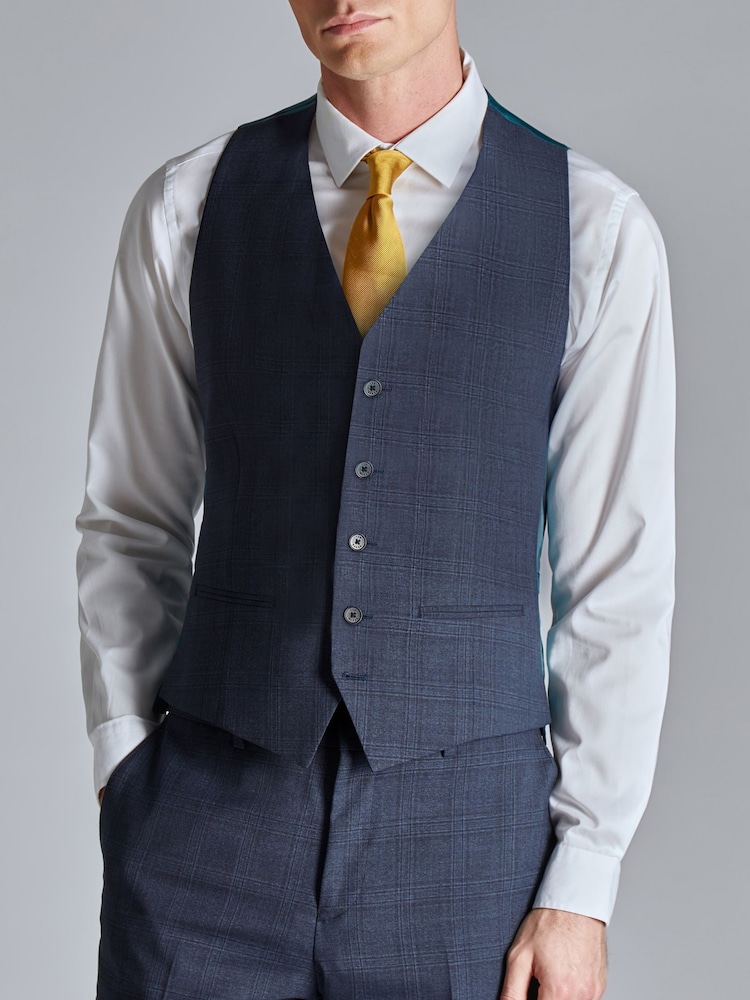 Ted Baker Tailoring Ara slim fit gilet in blauwe geruite textuurstof - Image 1 of 4