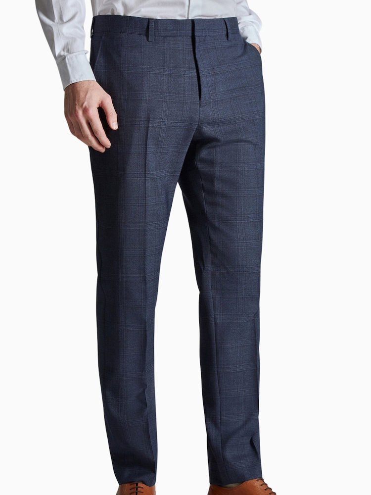 Ted Baker Tailoring Blue Ara Textured Check Slim Fit Trousers - Image 1 of 4