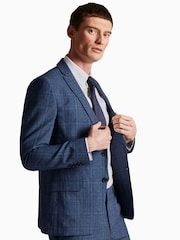 Синяя приталенная льняная куртка в клетку Ted Baker Tailoring Octant - Изображение 1 из 5