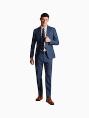Синяя приталенная льняная куртка в клетку Ted Baker Tailoring Octant - Изображение 2 из 5