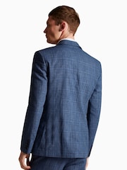 Синяя приталенная льняная куртка в клетку Ted Baker Tailoring Octant - Изображение 3 из 5