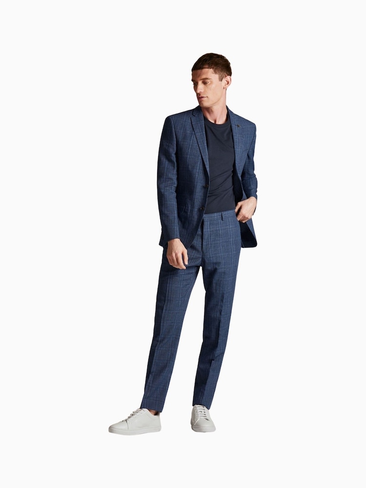 Синяя приталенная льняная куртка в клетку Ted Baker Tailoring Octant - Изображение 5 из 5