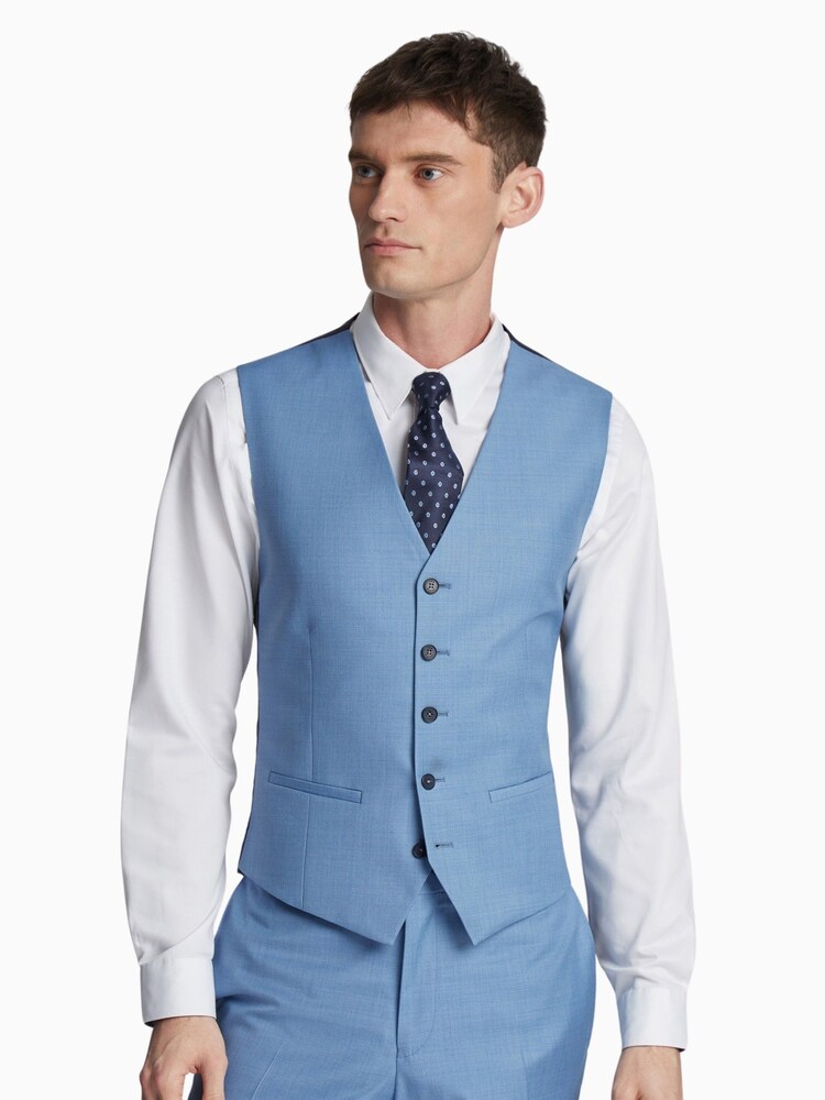 Ted Baker Tailoring Blue Draco Sharkskin Slim Fit Waistcoat - Image 1 of 2