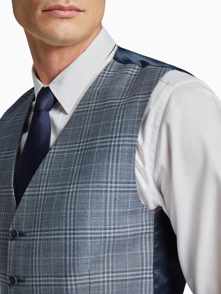 Ted Baker Tailoring Blue Tonal Check Slim Fit Waistcoat - Image 2 of 2