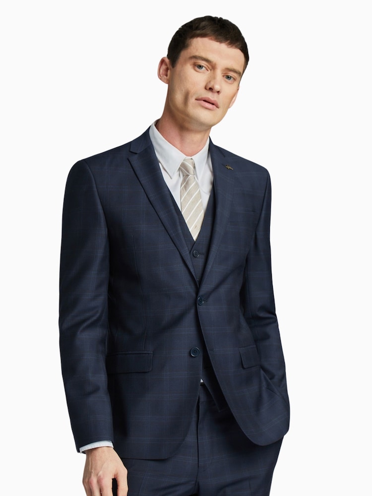 سترة بنقشة مربعات وملمس مميز ذات تلبيس رشيق من Ted Baker Tailoring بلون أزرق/بني مائل للأحمر - صورة 1 من 5 سترة بنقشة مربعات وملمس مميز ذات تلبيس رشيق من Ted Baker Tailoring بلون أزرق/بني مائل للأحمر - صورة 1 من 5
