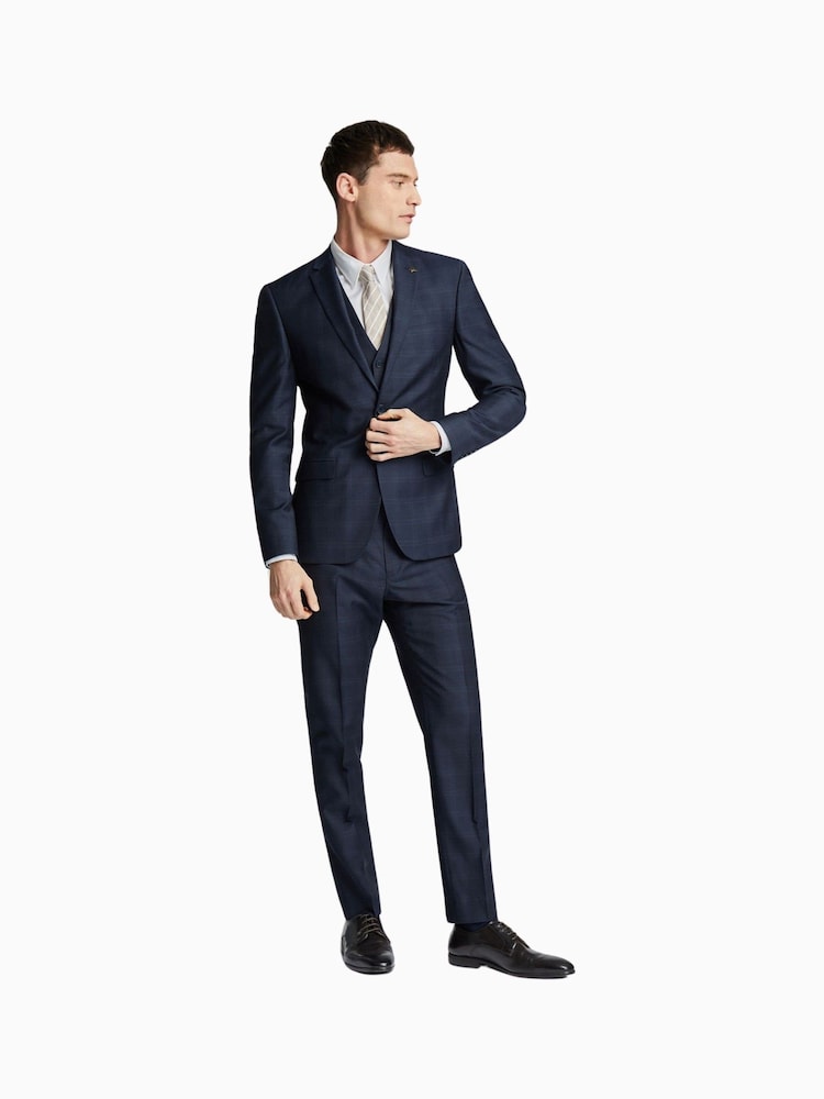 Синяя фактурная куртка узкого кроя в клетку Ted Baker Tailoring - Изображение 2 из 5