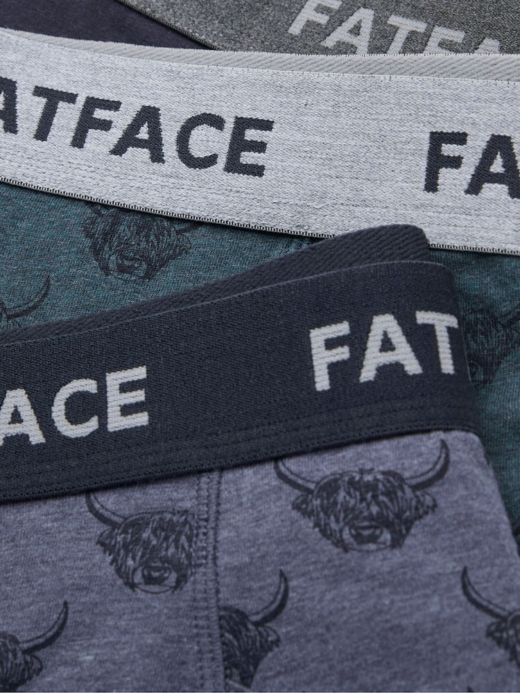FatFace Blue Highland Cow Cotton Boxers 3 Pack - Image 2 of 2 FatFace Blue Highland Cow Cotton Boxers 3 Pack - Image 2 of 2