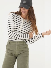 FatFace Hettie Cream Rib Henley Top - Image 1 of 6