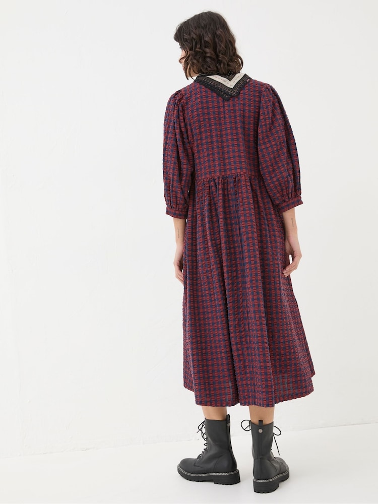 FatFace Ceil Burgundy Red Check Dress - Image 2 of 5