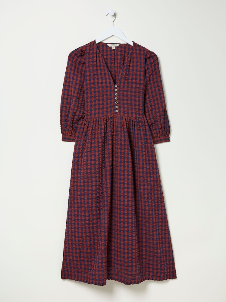 FatFace Ceil Burgundy Red Check Dress - Image 5 of 5