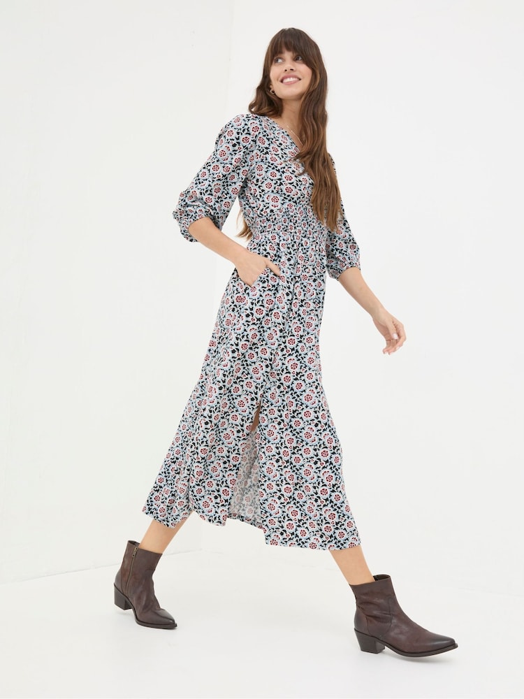 FatFace Rene Black Wild Floral Midi Dress - Image 1 of 6