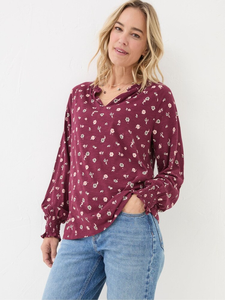 FatFace Florence Red Wild Ditsy Top - Image 1 of 5