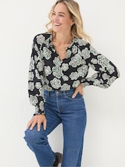 FatFace Florence Black Spaced Floral Top - Image 1 of 5