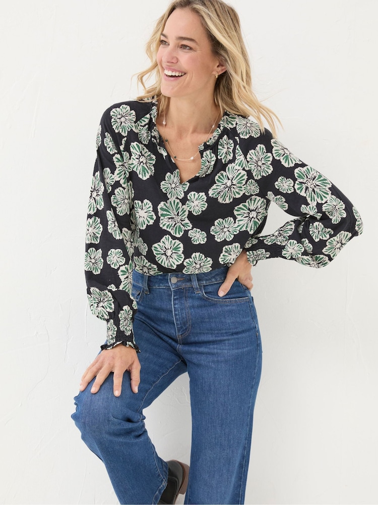 FatFace Florence Black Spaced Floral Top - Image 1 of 5