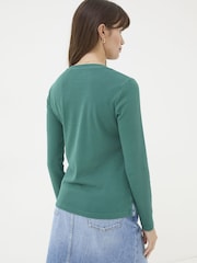 FatFace Hettie Green Rib Henley Top - Image 2 of 6