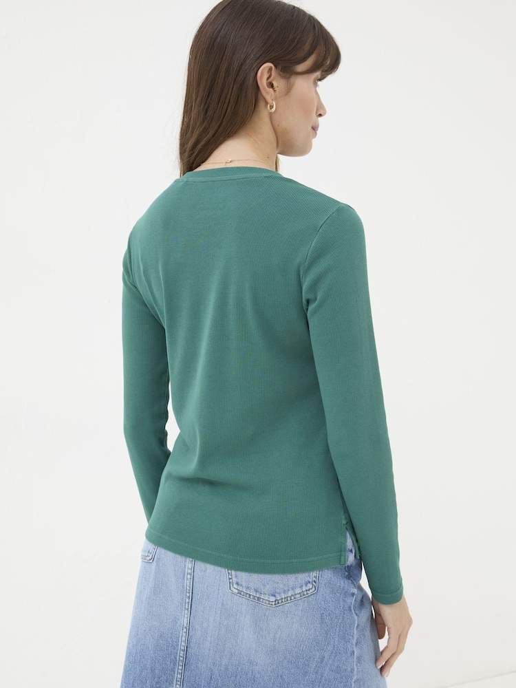 FatFace Hettie Green Rib Henley Top - Image 2 of 6