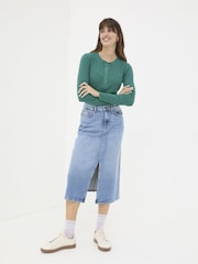 FatFace Hettie Green Rib Henley Top - Image 3 of 6