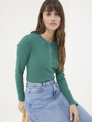 FatFace Hettie Green Rib Henley Top - Image 4 of 6