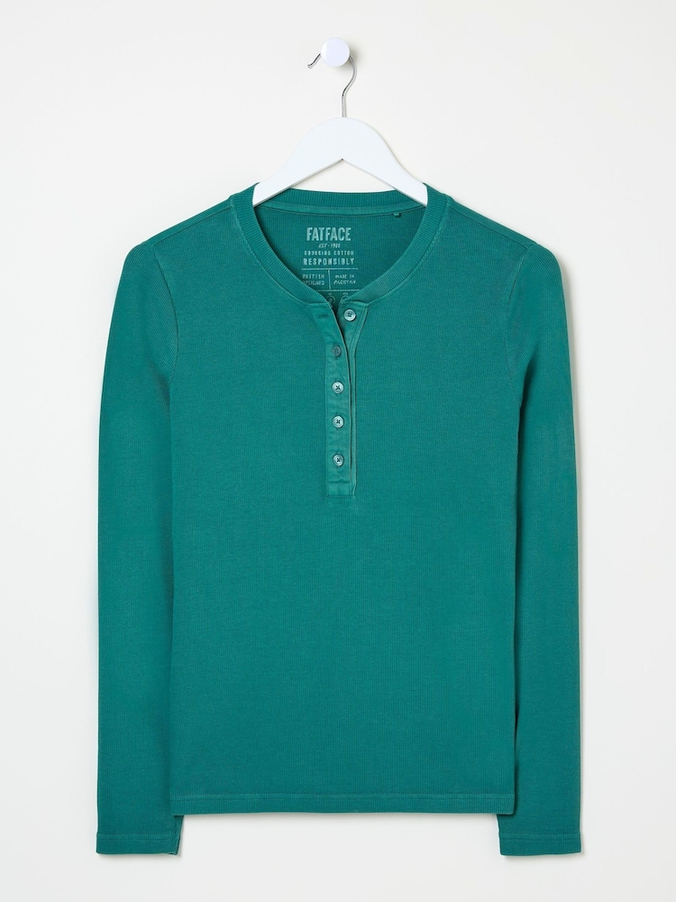 FatFace Hettie Green Rib Henley Top - Image 6 of 6