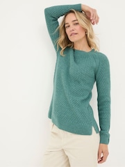 FatFace Ella Turquoise Blue Textured Jumper - Image 1 of 4