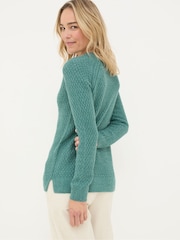 FatFace Ella Turquoise Blue Textured Jumper - Image 2 of 4