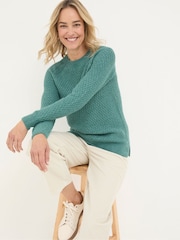 FatFace Ella Turquoise Blue Textured Jumper - Image 3 of 4
