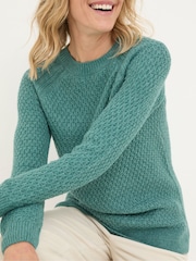 FatFace Ella Turquoise Blue Textured Jumper - Image 4 of 4